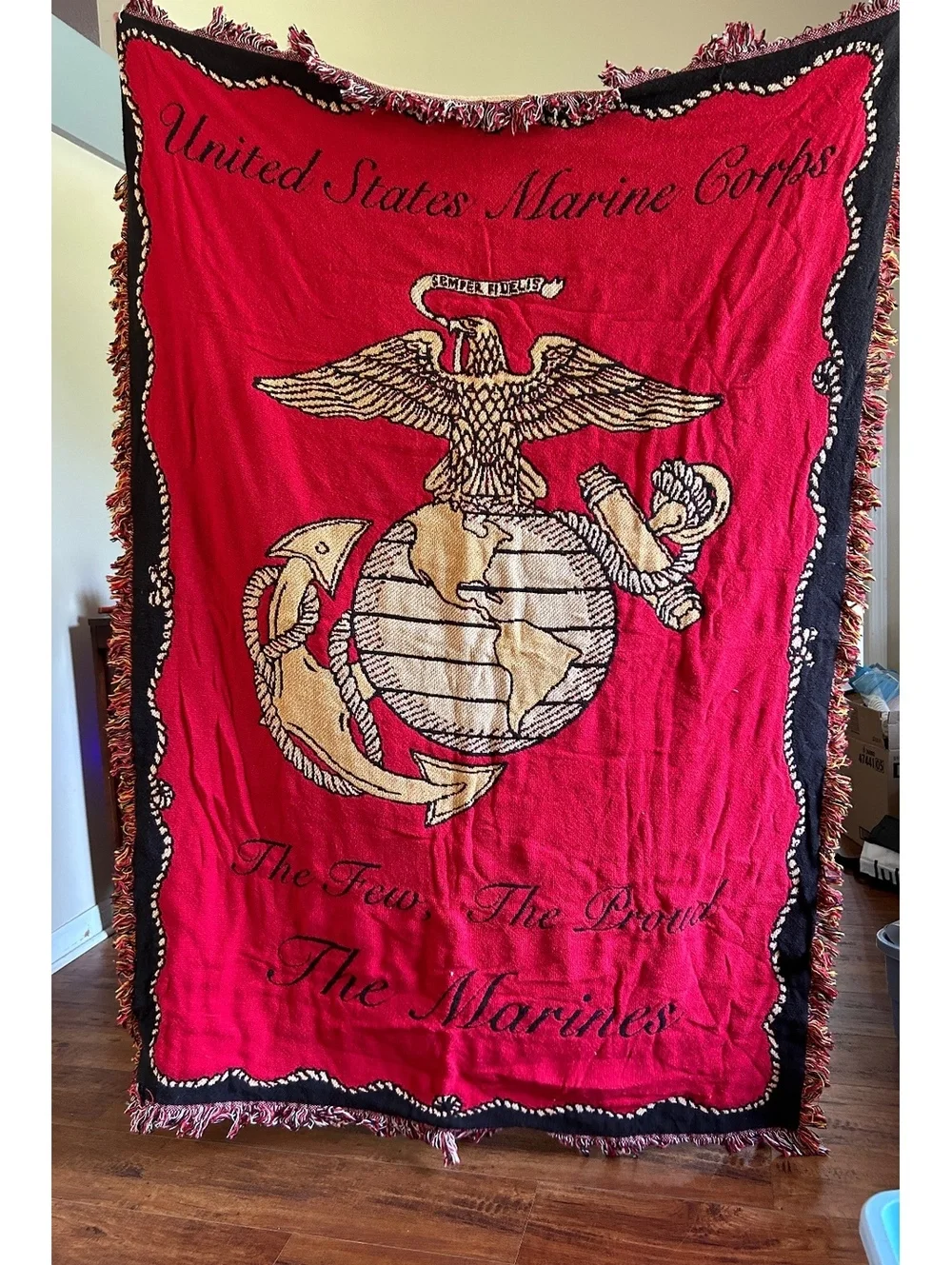United States Marine Corps Reversible Throw Blanket with Emblem and Motto